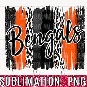 Bengals, School Colors, Brush Stroke, Sublimation, PNG Design, Leopard Print, Brush Clipart, Team, Cute Paint Design, Commercial Use