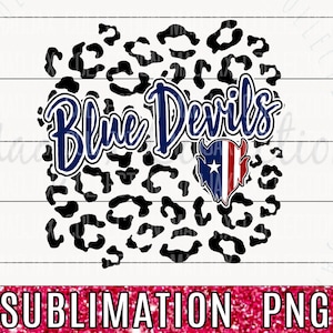 File PNG stampa leopardo Blue Devils, sublimazione, stampa animale, stampa a trasferimento termico, mascotte, camicia spirito mamma, regalo insegnante, Zanesville