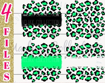Mint Leopard Print, 4 PNG Files, Sublimation Design, Brush Stroke Background, Clipart, Leopard Bundle, Printable Decor, Commercial Use