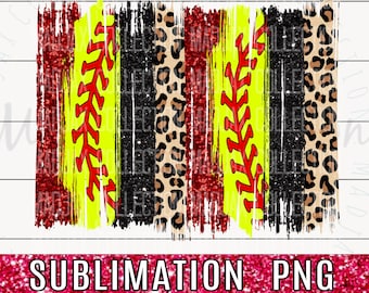 Red Softball Brush Stroke, Stitches, Sublimation PNG File, Team Colors, Printable Art, Leopard, Transparent Background, Digital Clipart