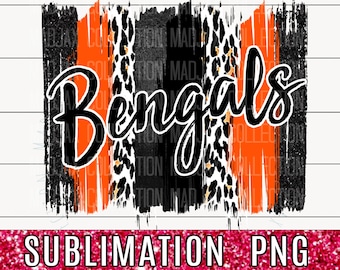Bengals, School Colors, Brush Stroke, Sublimation, PNG Design, Leopard Print, Brush Clipart, Team, Cute Paint Design, Commercial Use