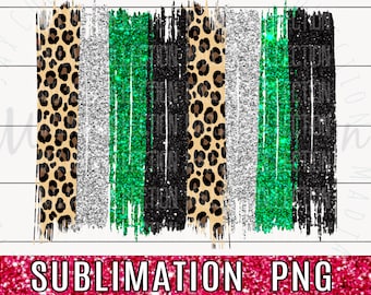 School Colors, Brush Strokes PNG File, Sublimation Print, Leopard, Green & Silver, Transparent Background, Clipart, Commercial Use