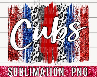 Team Cubs, Sublimation PNG, Red Glitter, Brushstroke, Leopard, Football, Game Day, Mom, Teacher, Back to School, Spirit Shirt Transfer