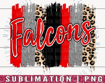 Team Falcons, Sublimation PNG, Instant Download, High School Spirit Shirt, Mascot, Heat Transfer, Brush Stroke, Leopard, Commercial Use