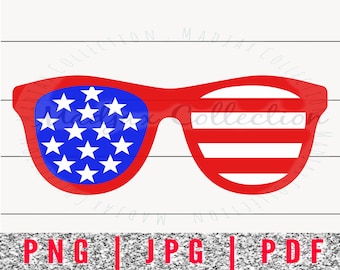Imágenes prediseñadas de gafas de sol de bandera estadounidense, elemento de diseño, sublimación, gafas patrióticas, impresión y corte, elemento de capa de gafas rojas