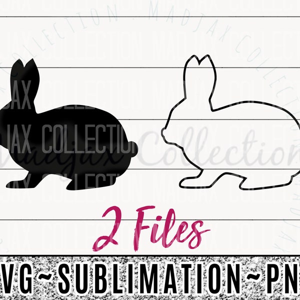 Bunny Rabbit Silhouette and Outline, SVG & PNG, Solid Black Clipart, Digital Download, Cut file, Commercial Use