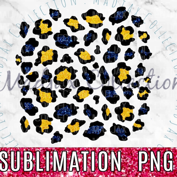 Navy Blue & Yellow Gold Square Leopard Print, Sublimation PNG File, Background, Team Colors, Clipart, Printable Decor, Glitter Layer Element