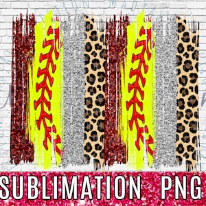May include: A digital design featuring a yellow softball with red stitching, a leopard print, silver glitter, and a red glitter background. The design is perfect for sublimation projects.