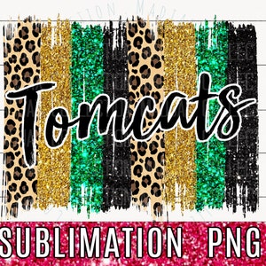 Team Tomcats PNG: Leopard, Green & Gold Brush Strokes (Digital Download)