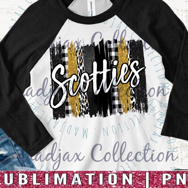 Scotties Brush Stroke Sublimation, Black and Gold Cheetah, PNG File, Team, School Spirit Shirt, Back to School, Teacher Shirt, Cute Mom Tee