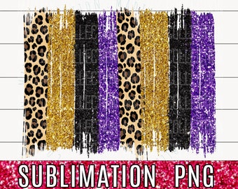 Purple and Gold Sublimation PNG, Brush Strokes Background, Leopard, Glitter, School Colors, Football Team, Cute Brush Stroke, Commercial Use