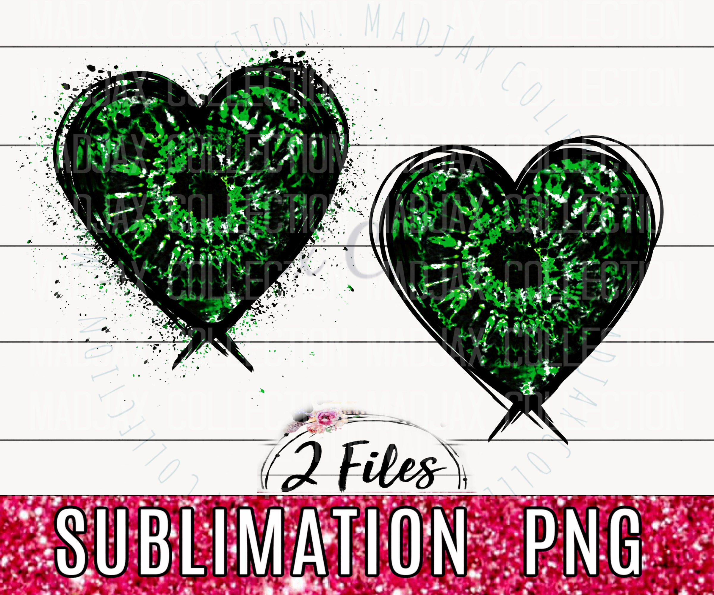 Green Tie Dye Heart, Sublimation PNG, 2 Heart Designs, Splatter Heart ...