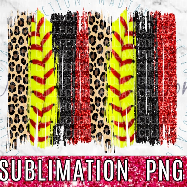 Softball Brush Stroke, PNG File, Sublimation, Team Colors, Softball Laces, Printable Art, Leopard, Print and Cut, Clipart, Commercial Use