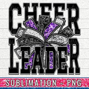 Purple Sequins Cheerleader PNG: Faux Embroidery Sublimation Design