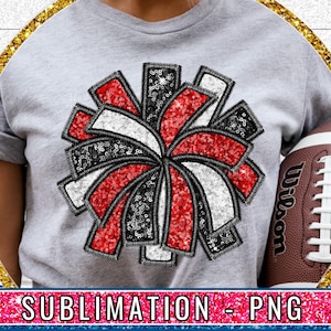 Cheerleader Poms PNG: Red, Black & White Sequin Design (Digital Download)