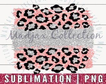 Leopard Sublimation, Pink & Silver, Bridal Squad Background, Brush Stroke PNG, Animal Print, Glitter Clipart, Paint Design, Commercial Use