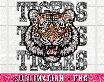 Tigers Faux Rhinestone PNG: Sublimation Design (Digital Download)
