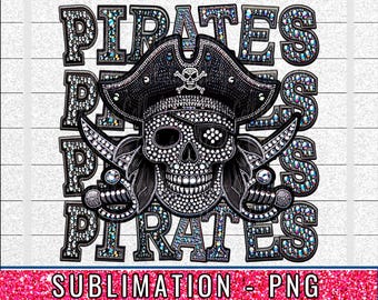 Pirates Rhinestone Skull PNG: Mascot Sublimation Design (Digital Download)