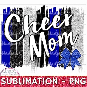 Disegno a sublimazione Cheer Mom: blu, argento, nero (file PNG)