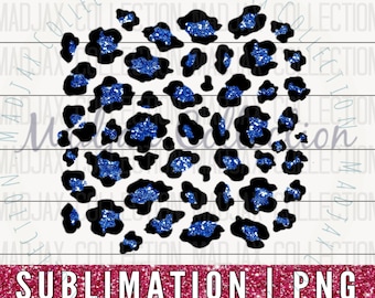 Blue Leopard Print PNG File, Sublimation Design Royal Blue, Background, Animal Print, Glitter Clipart, Printable Decor, Commercial Use