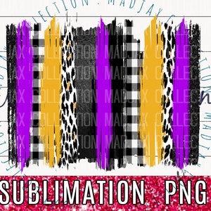 Paarse en geelgouden achtergrond, penseelstreekontwerp, sublimatieprint, PNG-bestand, digitale download, luipaardprint, teamkleuren, clipart