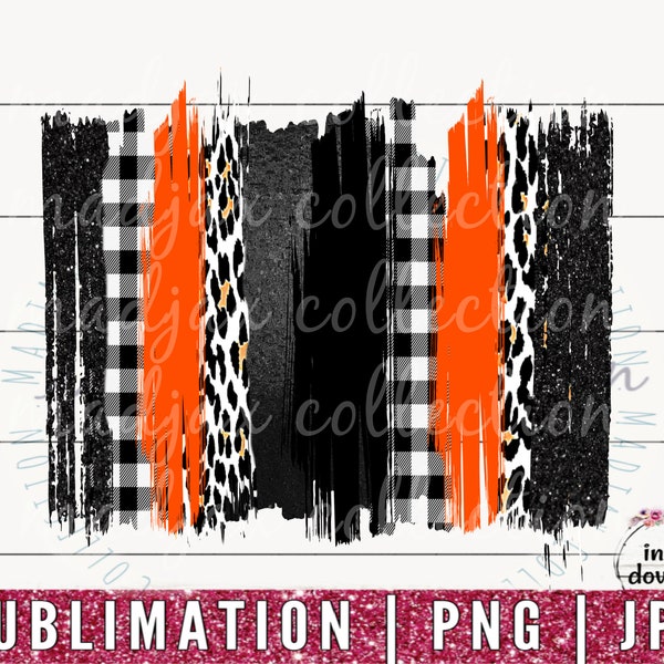 Orange, Black & White Brush Stroke PNG, Sublimation, Design, Buffalo Plaid, Cheetah Print, Brush Clipart, Paint Design JPG, Commercial Use