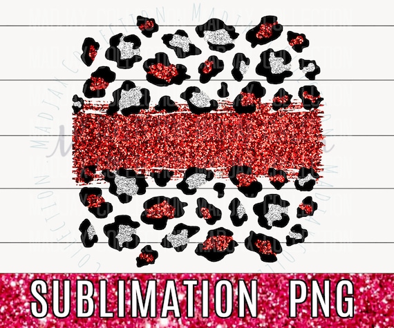 Leopard Brush Stroke, Red & Silver, Sublimation PNG File, Heat Transfer, Glitter Clipart, Print and Cut, USA Patriotic, Commercial Use
