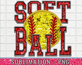 Red Sequin Softball PNG: Faux Embroidery Clipart (Digital Download)