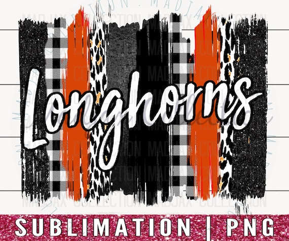 Longhorns School Spirit Shirt, Sublimation, Instant Download, High School, Mascot Shirt, Brush Stroke Buffalo Plaid,  Burnt Orange