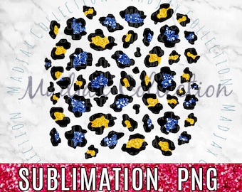 Royal Blue & Yellow Gold Square Leopard Print, Sublimation PNG, Background, Team Colors, Clipart, Printable Decor, Glitter Layer Element