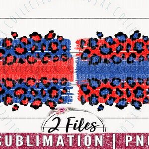 May include: Two digital sublimation designs featuring red, white, and blue glitter stripes with a black leopard print overlay. The designs are perfect for creating patriotic crafts, apparel, and home decor.