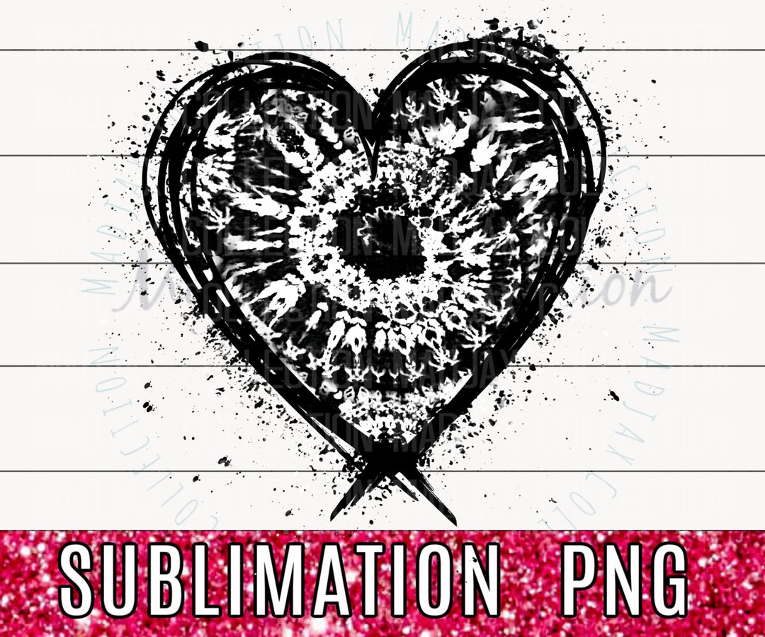 Tie Dye Hearts, 2 PNG Sublimation Designs, Black & White, Splatter ...