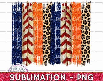 Navy & Orange Brush Stroke, Red Baseball Laces, Sublimation Digital Design, PNG Download, Leopard and Glitter, Team Colors, Background