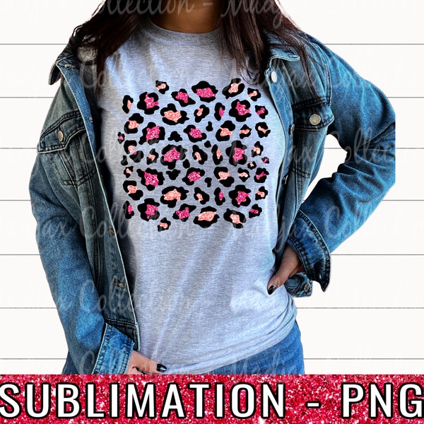 Pink & Light Pink Leopard Print, Pink Leopard PNG, Glitter Leopard Sublimation, Digital Download, Team Colors, Cute Valentine's Day Leopard