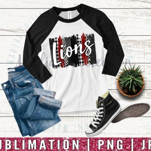 Lions School Spirit Shirt | Sublimation | Instant Download | High School Lions | Mascot Lions Shirt | Brush Stroke Buffalo Plaid | Maroon