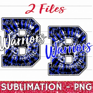 Warriors Varsity Letter B PNG: Blue & Black Tie Dye (Digital File)
