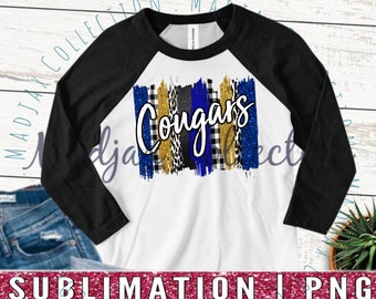 Cougars Brush Stroke Sublimation | Royal Blue and Gold Cheetah | PNG File | Team | School Spirit Shirt | Back to School | Teacher Shirt