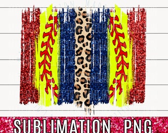 Softball Brush Stroke PNG: Leopard Team Colors, Stitches (Digital Download)