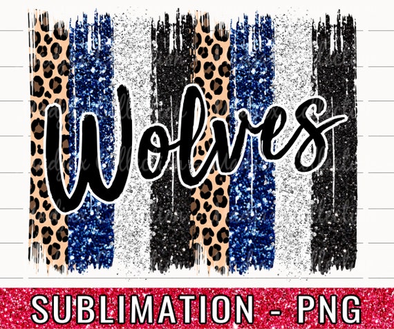 Wolves Spirit Navy Glitter Brush Stroke PNG: Sublimation Design (Digital Download)