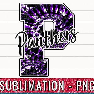 Camisa de espíritu de panteras moradas PNG, diseño de sublimación, teñido anudado, letrero de panteras imprimible, sublimación de camisa de equipo, letrero de oficina de mascota de la escuela