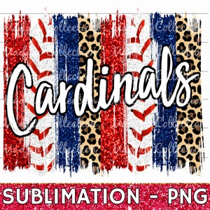 Cardinals Baseball Stitches Brush Stroke, Sublimation Print, PNG Files, Team Colors, Red White Leopard and Navy, Glitter, Heat Transfer PNG