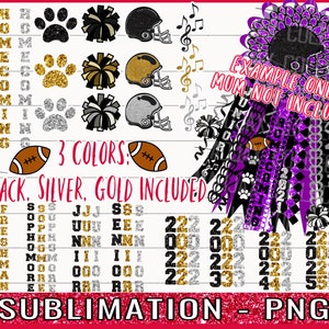 Homecoming Mum Add Ons, Mum not Included, PNG Clipart Bundle, Sublimation Designs, Silver Black Gold, Printable, Football, Cheer, Texas Mum