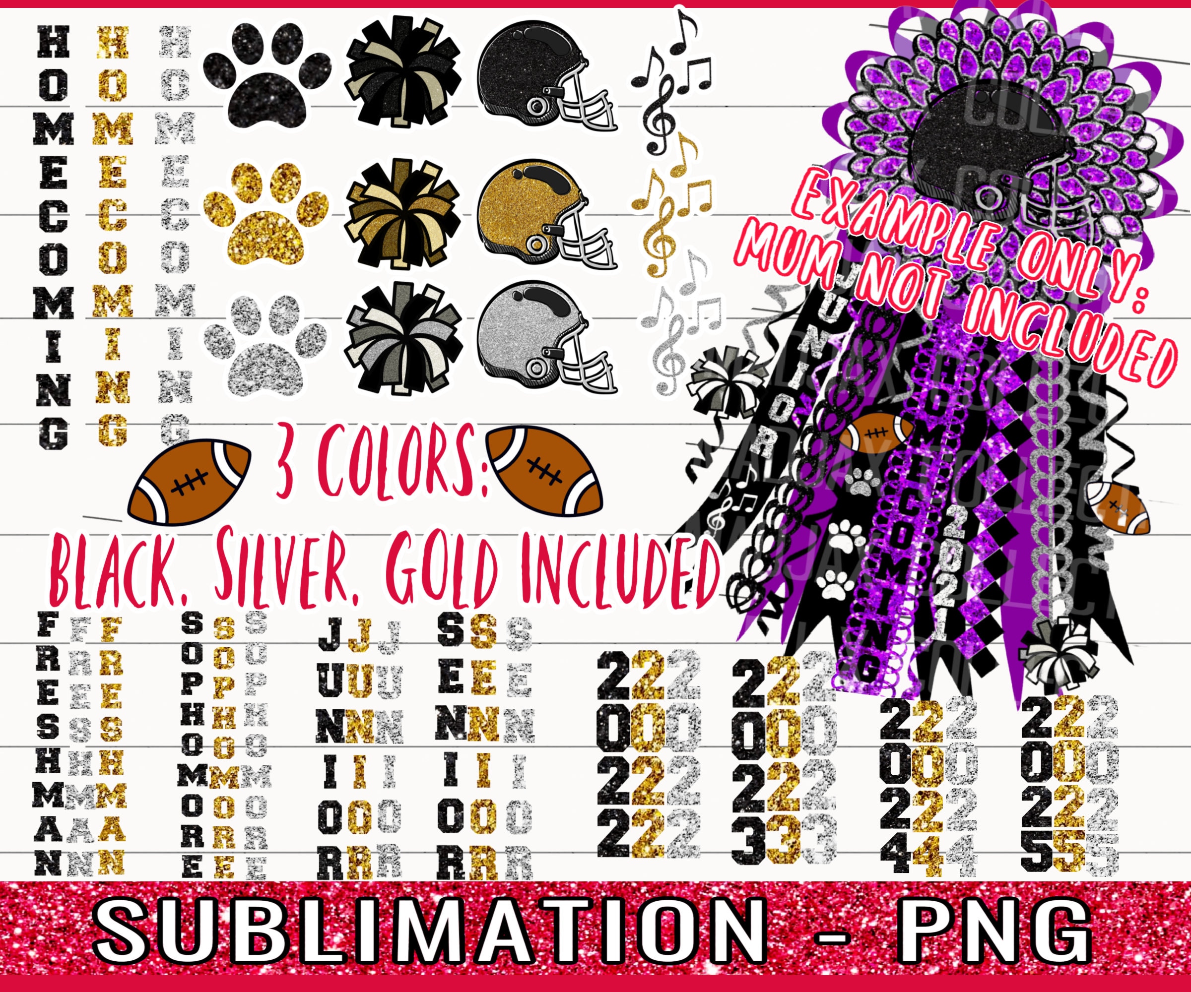 Homecoming Mum Add Ons, Mum Not Included, PNG Clipart Bundle, Sublimation  Designs, Silver Black Gold, Printable, Football, Cheer, Texas Mum - Etsy  Sweden
