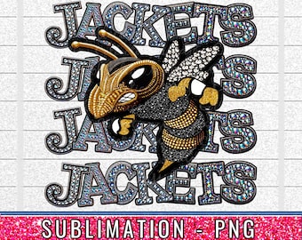 Yellow Jackets Mascot Faux Rhinestone PNG: Sublimation Design (Digital Download)