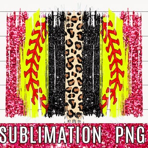 Pink Softball Brush Stroke, Stitches, Sublimation PNG, Team Colors, Printable Art, Leopard, Transparent Background, Clipart, Commercial Use