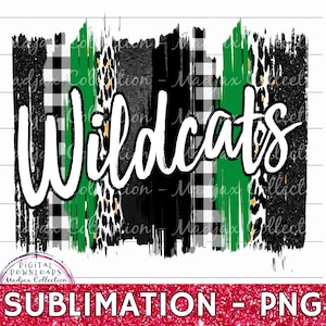 Team Wildcats, Leopard Brush Stroke, Sublimation Print, PNG File, Football Colors, Green & Black, Digital Download, Spirit Shirt Design