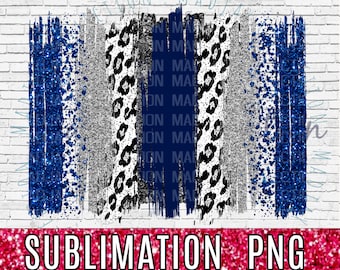 Navy Blue & Silver Brush Stroke Design, Sublimation Print, PNG File, Leopard, Floating Glitter, Football, Cute Background, Team Colors