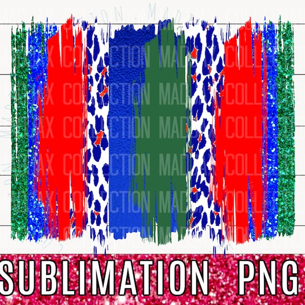 Red Blue & Green Brush Stroke, Sublimation, PNG Design, Leopard Print, Brush Clipart, Team Colors, Paint Design, Background, Commercial Use