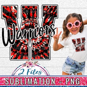 Red Warriors Tie Dye PNG: Varsity Letter W, Sublimation Design