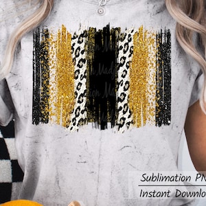 Gold Brushstroke Sublimation PNG – Black Gold Glitter Leopard Game Day Design, Team Spirit Background